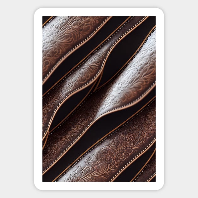 Dark Brown Ornamental Leather Stripes, natural and ecological leather print #74 Sticker by Endless-Designs